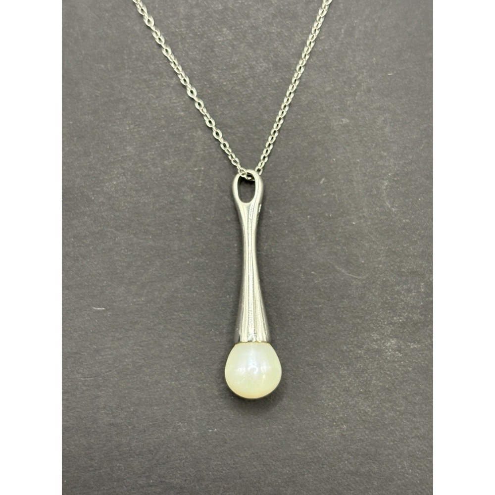18" Sterling Silver Genuine Pearl Pendant Necklace G7